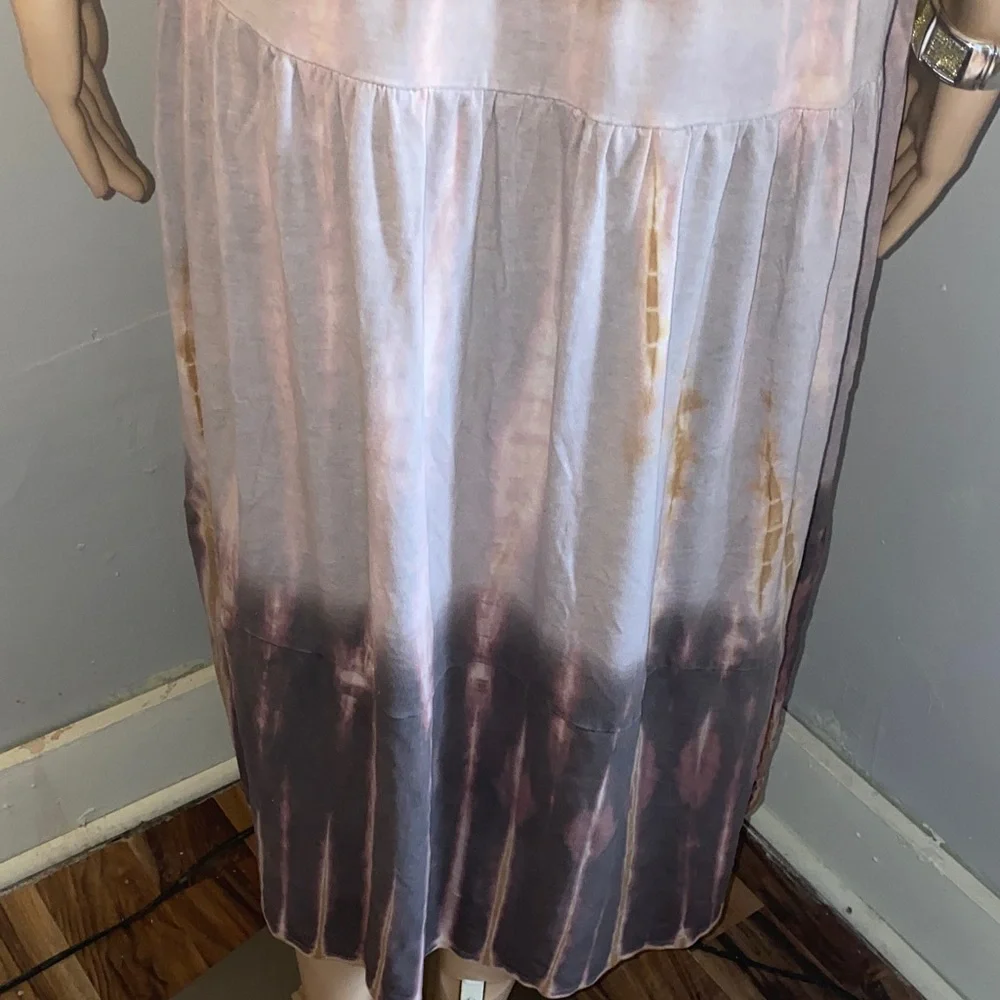 Hale Bob Strapless Backless Tie-Dye Maxi Dress in Taupe and Deep Plum - Picture 7 of 8